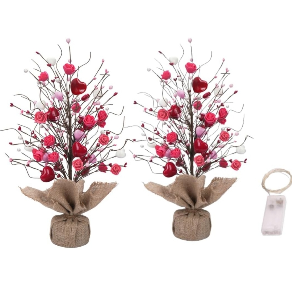Valentine's Trees Set of 2 Valentine's Day Decor with String Lights Brand New